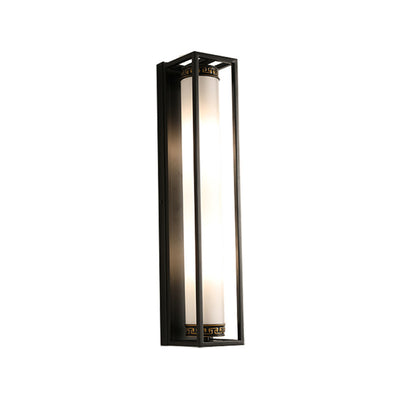 Traditional Chinese Iron Glass Rectangular Cylinder 2-Light Wall Sconce Lamp For Living Room