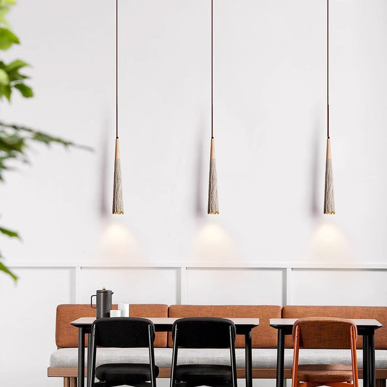 Modern Minimalist Umbrella-Shaped Cement Wood Metal 1-Light Pendant Light For Living Room