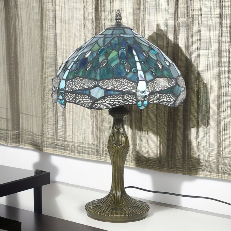 Traditional Tiffany Round Flower Alloy Stained Glass 1-Light Table Lamp For Living Room