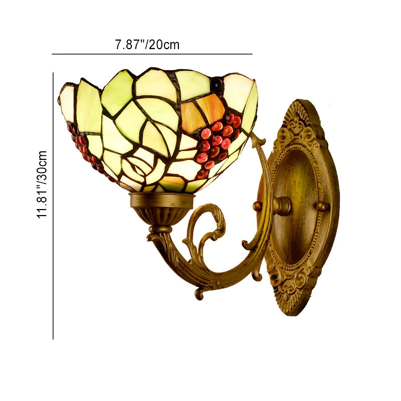 Traditional Tiffany Grape Stained Glass 1-Light Wall Sconce Lamp For Bedroom