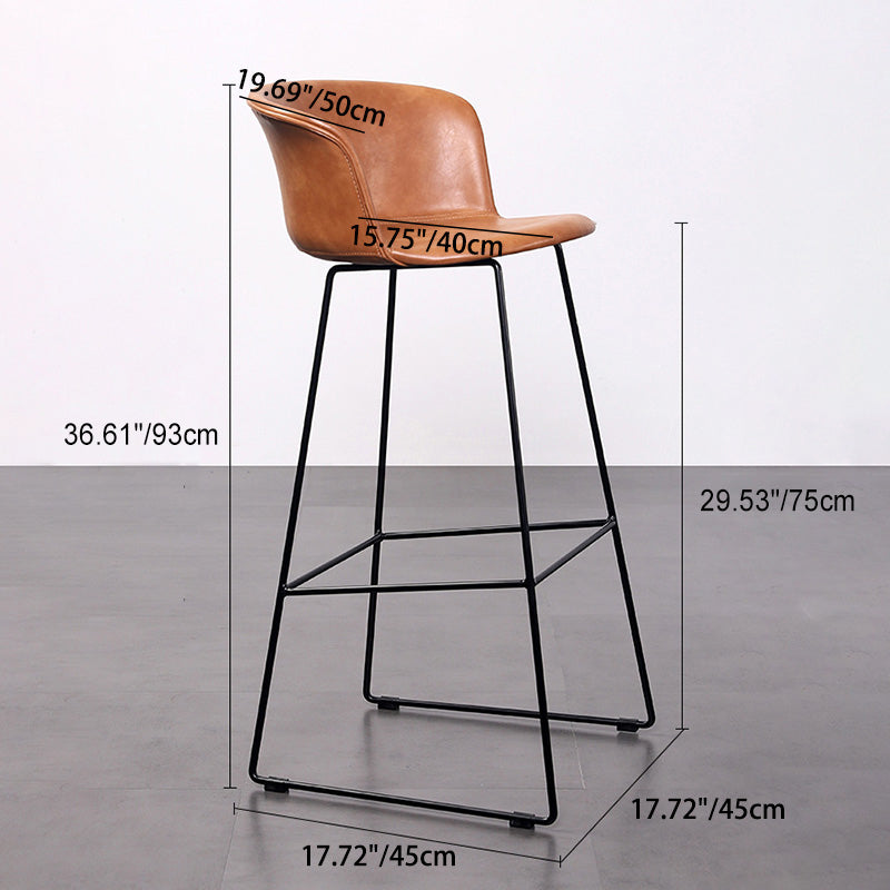 Contemporary Retro Square Leather Stainless Steel Bar Stool Backrest Footrest For Dining Room