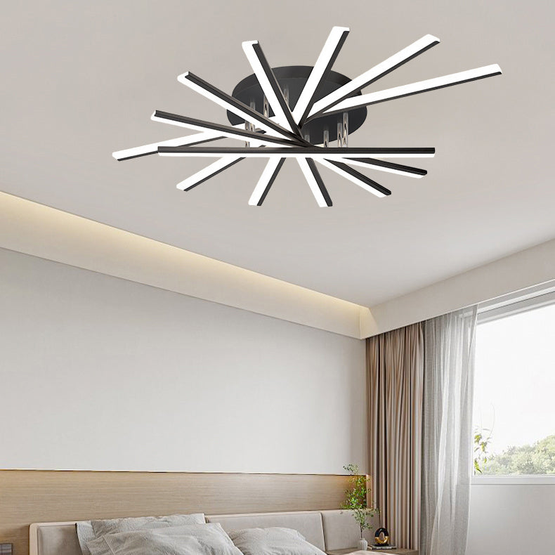 Modern Minimalist Iron Acrylic Rectangular Line LED Semi-Flush Mount Ceiling Light For Living Room