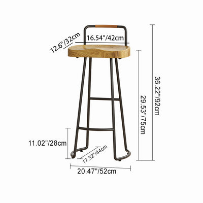 Modern Minimalist Square Iron Wood Bar Stool Low Backrest For Dining Room