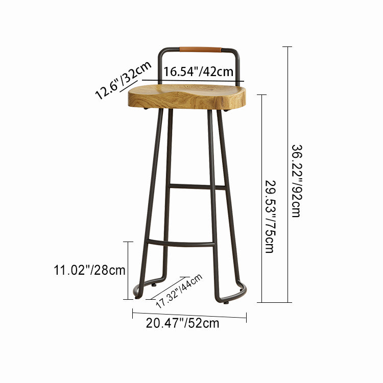 Modern Minimalist Square Iron Wood Bar Stool Low Backrest For Dining Room