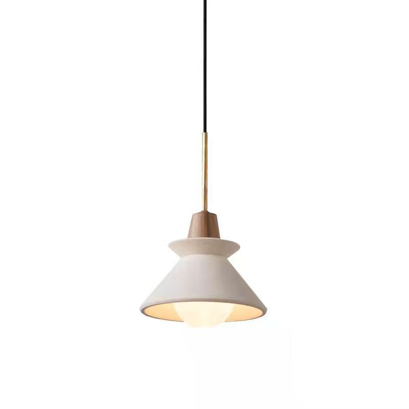 Contemporary Industrial Round Cone Hardware Glass Cement Wood 1-Light Pendant Light For Living Room