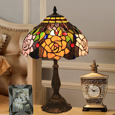 Traditional Tiffany Bloom Floral Stained Glass 1 - Light Table Lamp For Bedroom