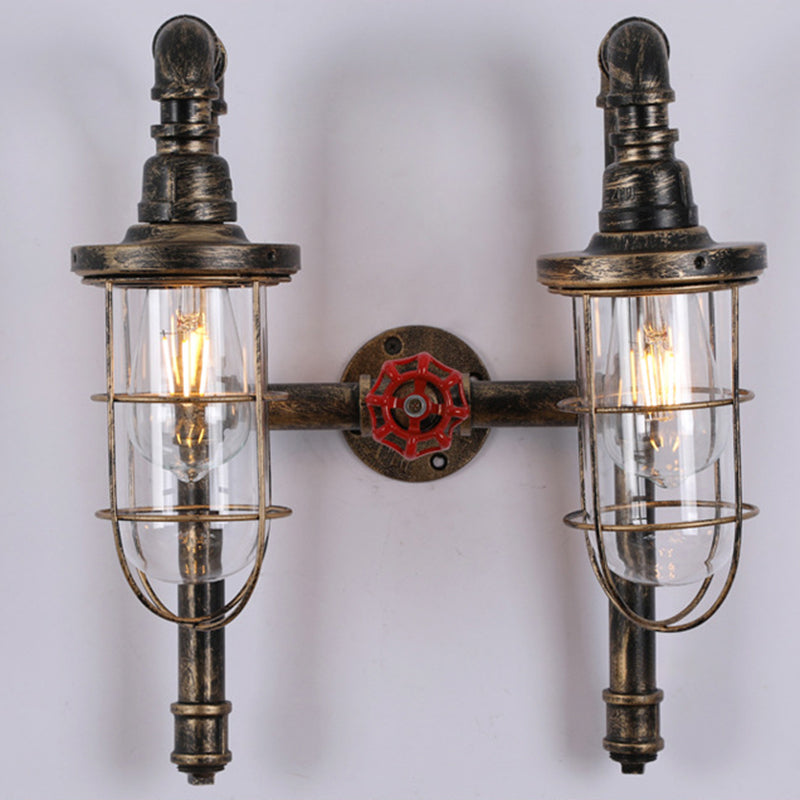 Industrial Metal Cage 2-Light Pipes Wall Sconce Lamp