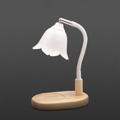 Lampe de table à 1 lumière en fer et bois floral Art déco moderne en cire fondue aromatique pour chambre à coucher 