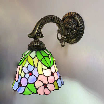 Traditional Tiffany Flower Cup Zinc Alloy Stained Glass 1-Light Wall Sconce Lamp For Bedroom