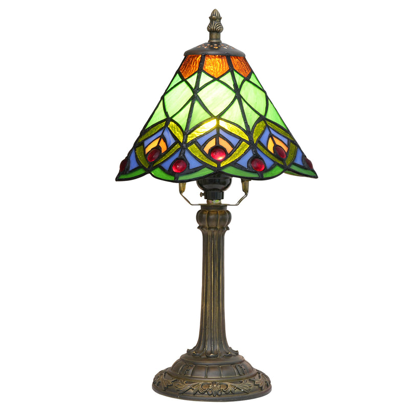 Traditional Tiffany Resin Glass Conic Bead 1-Light Table Lamp For Bedside