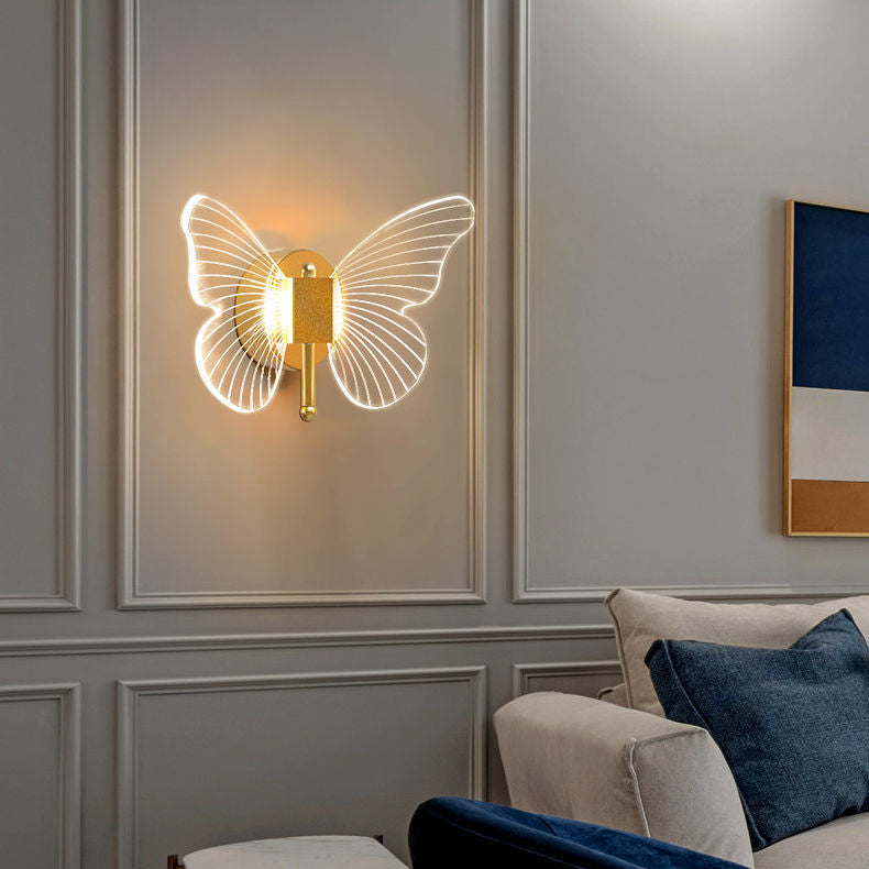 Contemporary Creative Butterfly Acrylic Iron LED Wall Sconce Lamp For Bedroom