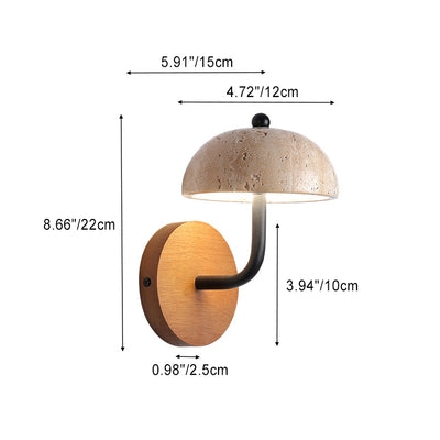 Traditional Japanese Semi-Circular Beige Travertine Wood LED Wall Sconce Lamp For Bedroom