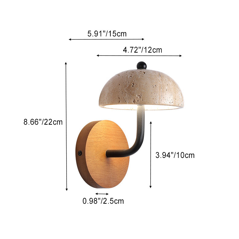 Traditional Japanese Semi-Circular Beige Travertine Wood LED Wall Sconce Lamp For Bedroom