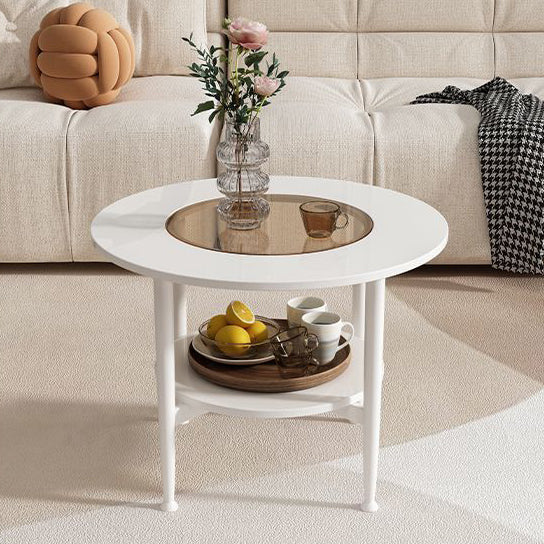 Contemporary Scandinavian Round Glass Marble Stainless Steel End Table 2-Tier For Living Room