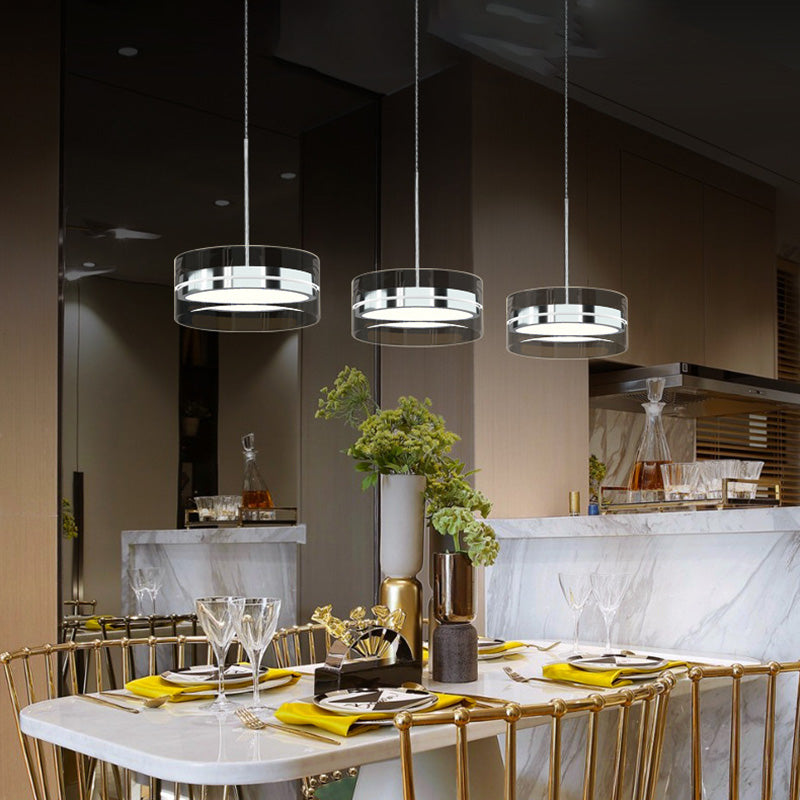 Modern Minimalist Stainless Steel Glass Round 1/3 Light Island Light Chandelier For Dining Room