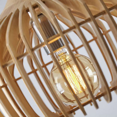 Lampe suspendue à 1 lumière cage en bois massif vintage japonais 