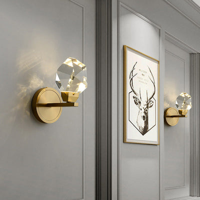 Contemporary Luxury Crystal Diamond Brass LED Wall Sconce Lamp For Hallway