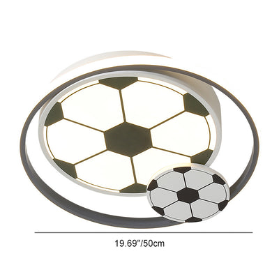 Contemporary Creative Cartoon Football Iron LED Kids Flush Mount Ceiling Light For Bedroom