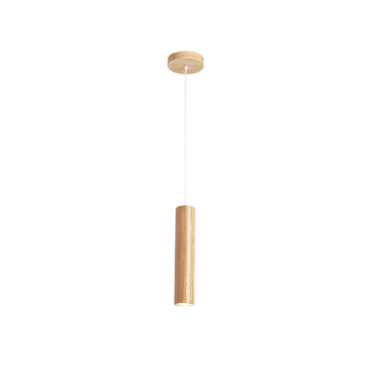 Modern Minimalist Rubberwood Cylinder Spotlight LED Pendant Light For Bedroom