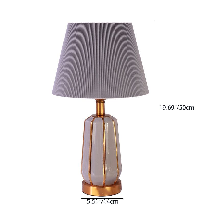 Contemporary Nordic Cylindrical Ceramic Metal Fabric 1-Light Table Lamp For Bedroom