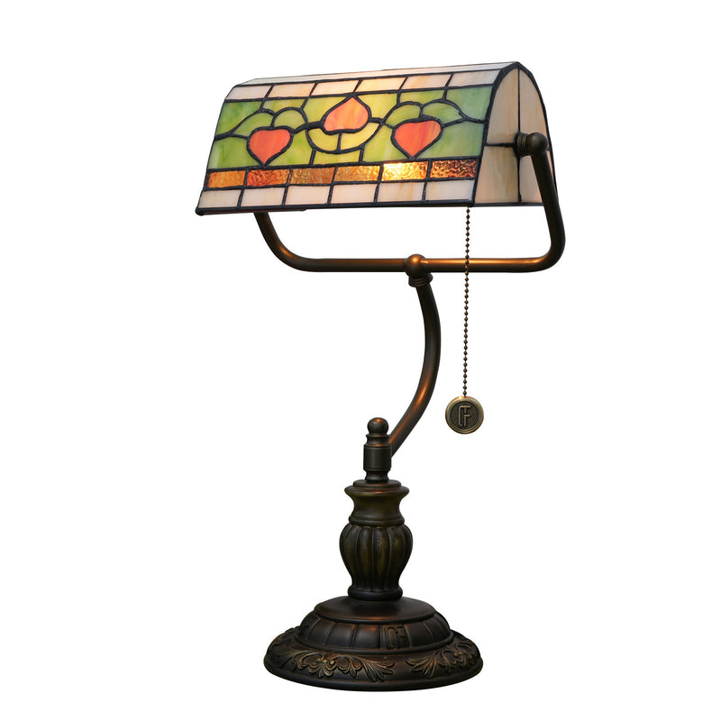 Traditional Tiffany Heart Design Stained Glass Resin Iron 1-Light Table Lamp For Bedroom