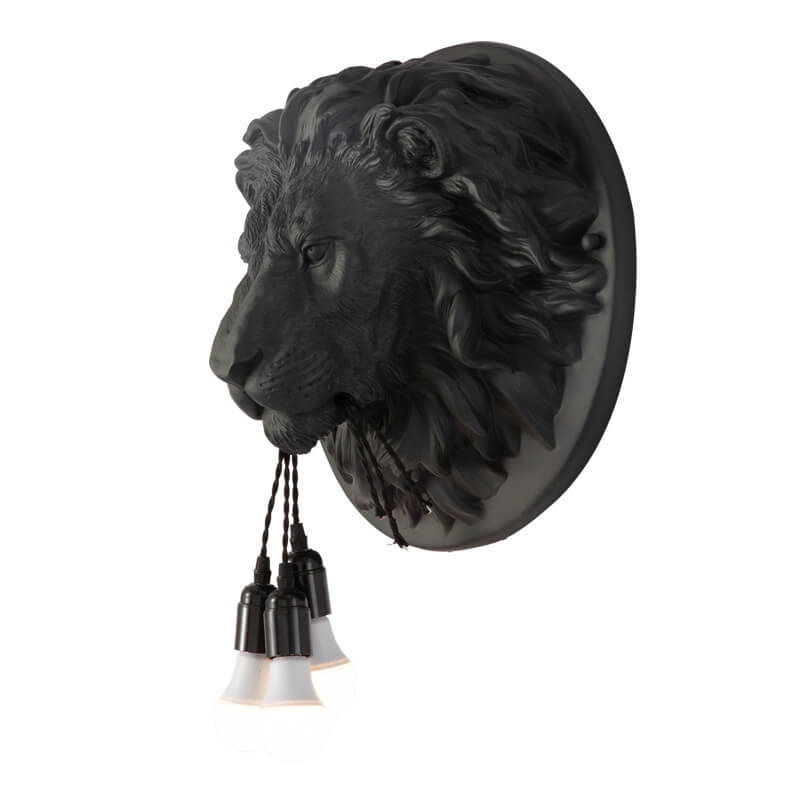 Nordic Creative Resin Animal Lion Head 3-Light Wall Sconce Lamp