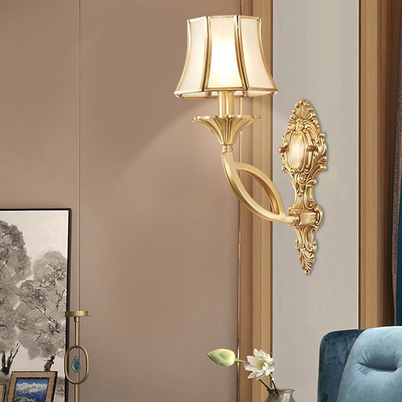 Traditional European Hexagonal Shade Wheat Copper Glass 1/2 Light Wall Sconce Lamp For Living Room