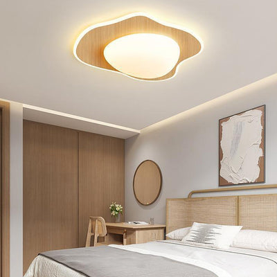 Modern Simplicity Poached Egg Round Wood Plastic LED Flush Mount Ceiling Light For Bedroom