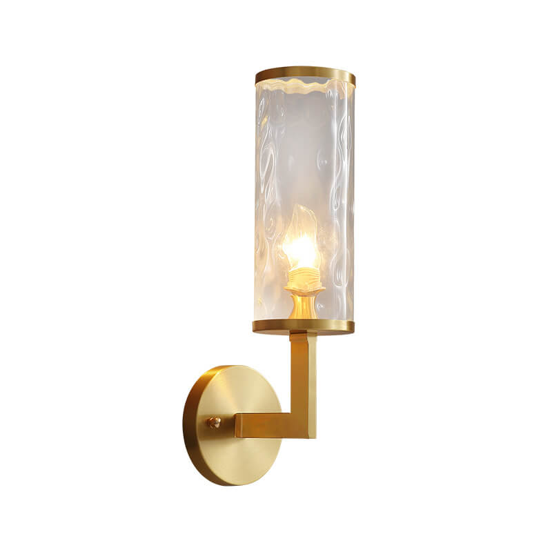 Modern Luxury Textured Glass Column Brass 1-Light Wall Sconce Lamp