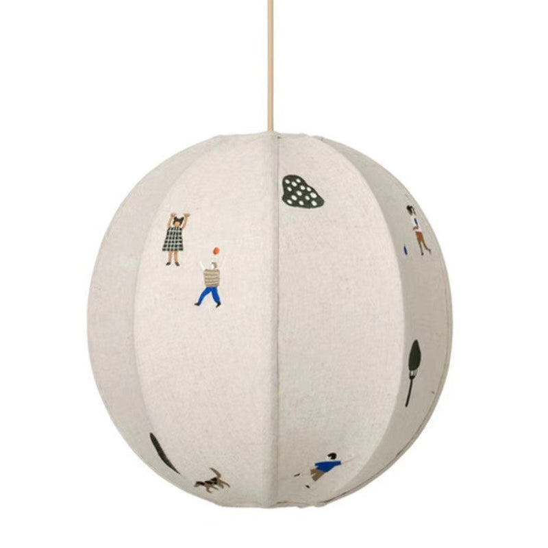 Traditional Chinese Lantern Round Fabric Cotton Linen 1-Light Pendant Light For Living Room