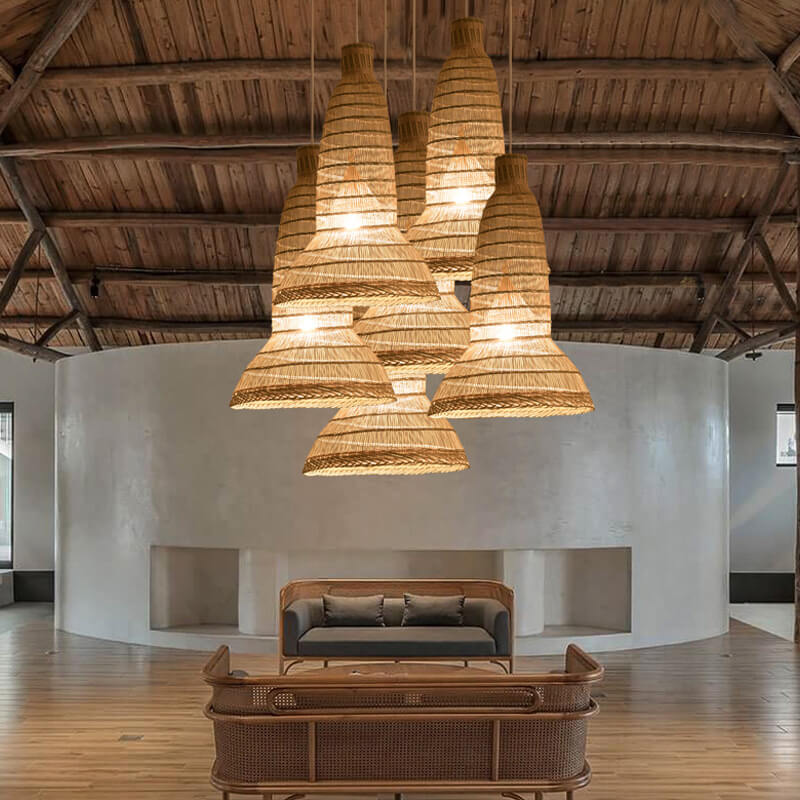 Luminaire suspendu à 1 lumière en cage de tissage en bambou zen chinois 