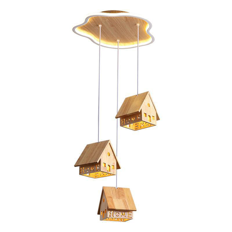 Contemporary Creative Cartoon Wood Cabin Aluminum LED Chandelier For Living Room