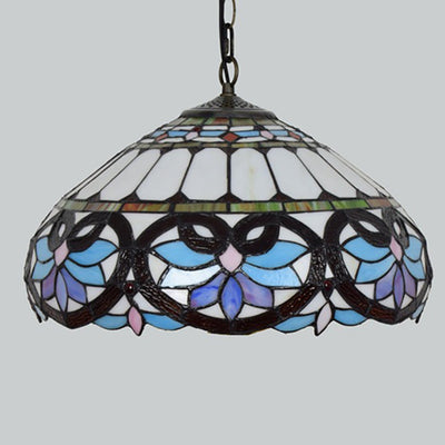 Traditional Tiffany Mediterranean Stained Glass Blue Heart Shape 1-Light Pendant Light For Living Room