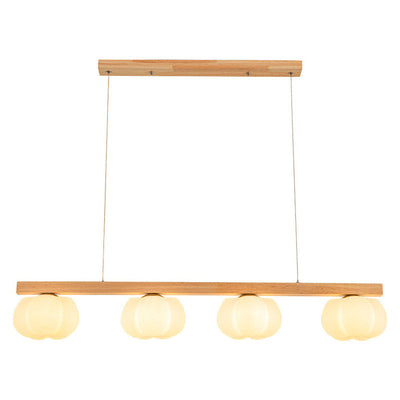 Traditional Japanese Wood Grain PE Cotton Shade 4-Light Island Light Chandelier For Living Room