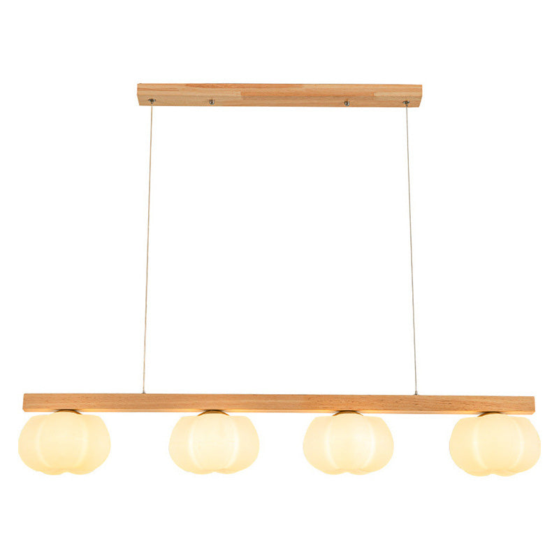 Traditional Japanese Wood Grain PE Cotton Shade 4-Light Island Light Chandelier For Living Room