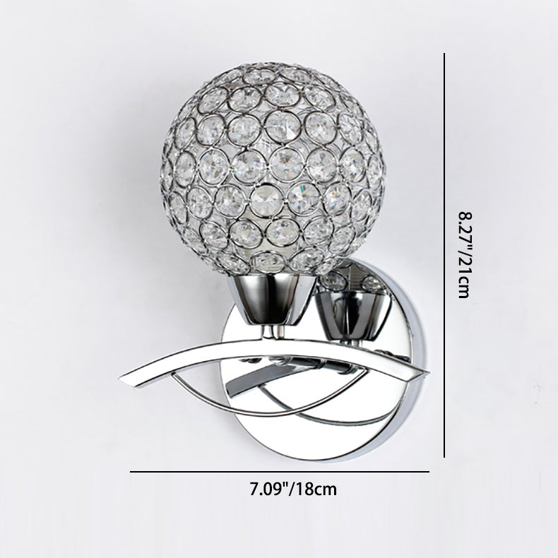 Contemporary Scandinavian Sphere Curved Disc Base Iron Crystal 1/2 Light Wall Sconce Lamp For Bedroom