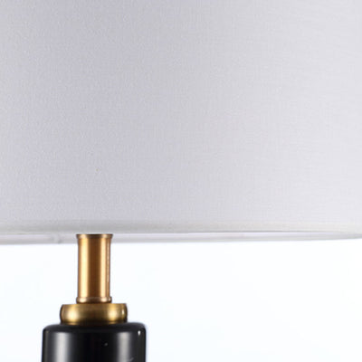 Modern Minimalist Cylinder Fabric Iron Marble 1-Light Table Lamp For Bedroom