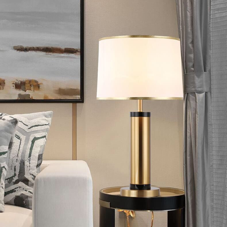 Modern Transitional Cylinder Iron Fabric 1-Light Table Lamp For Living Room