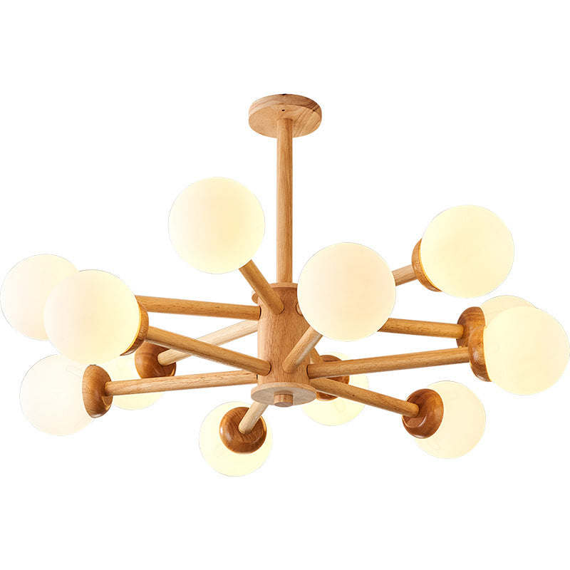 Modern Mid-century Rubberwood Branch Frame Glass Magic Bean 6/8/12-Light Chandelier For Bedroom