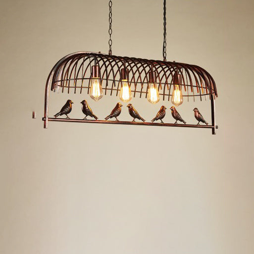 Contemporary Retro Bird Cage Iron 4-Light Chandelier For Dining Room