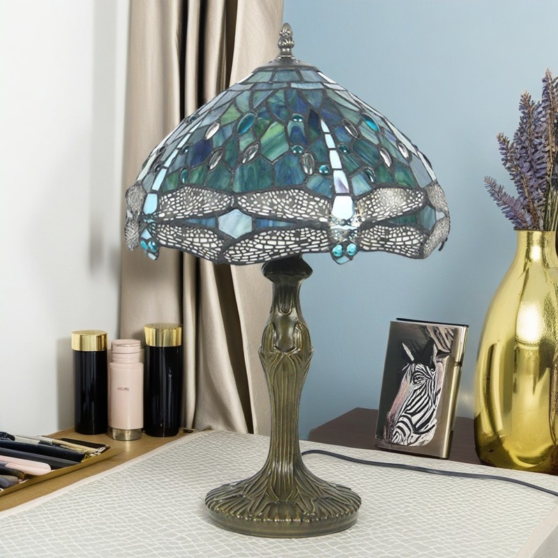 Traditional Tiffany Round Flower Alloy Stained Glass 1-Light Table Lamp For Living Room