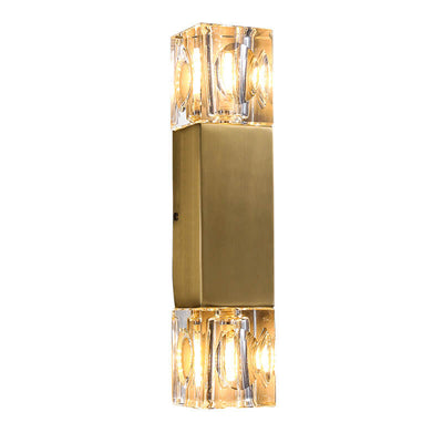 Minimalist Light Crystal Square Column Brass 2-Light Wall Sconce Lamp