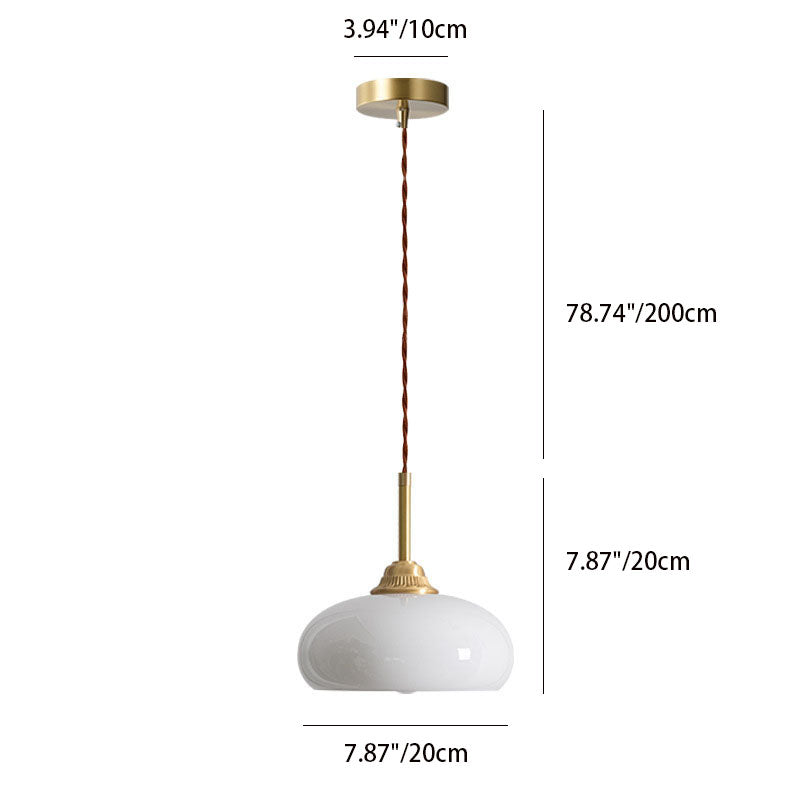 Luminaire suspendu traditionnel français à 1 lumière en verre de cuivre ovale pour chambre à coucher 