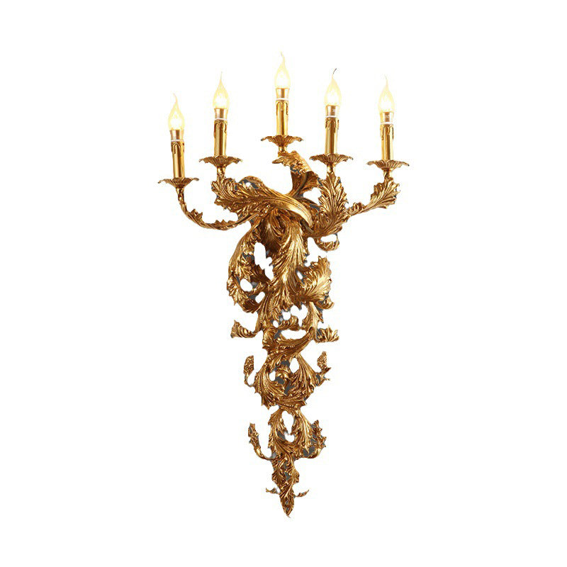 Traditional French Full Copper Carved Lamp Arm Palace Candelabra 5-Light Wall Sconce Lamp For Living Room