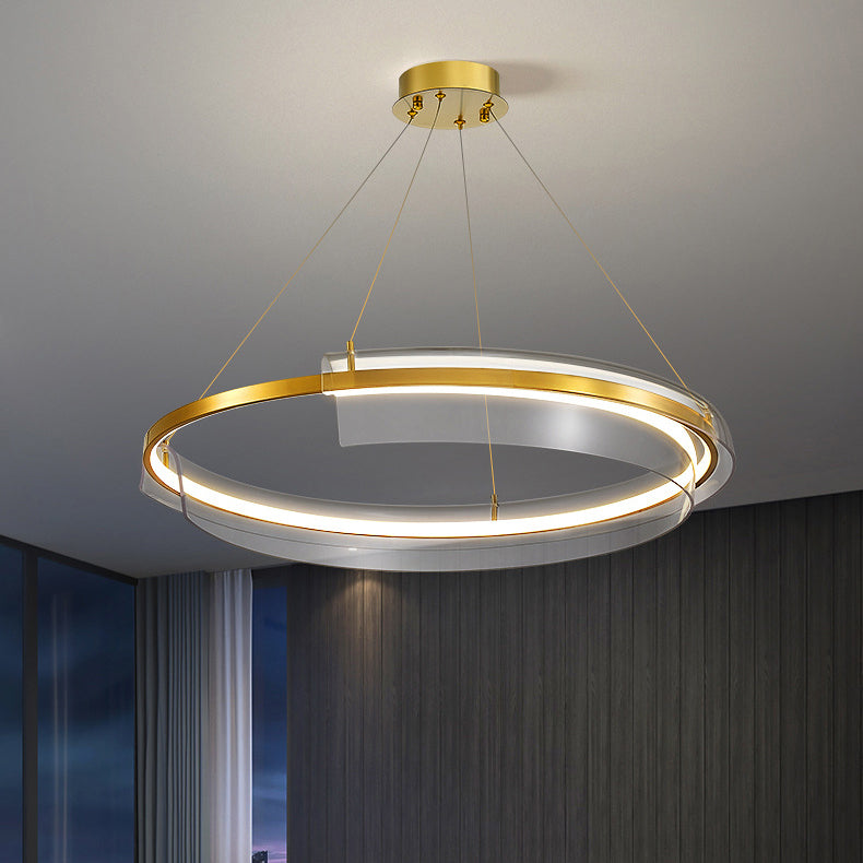 Contemporary Nordic Round Square Tube Metal Acrylic LED Chandelier For Living Room