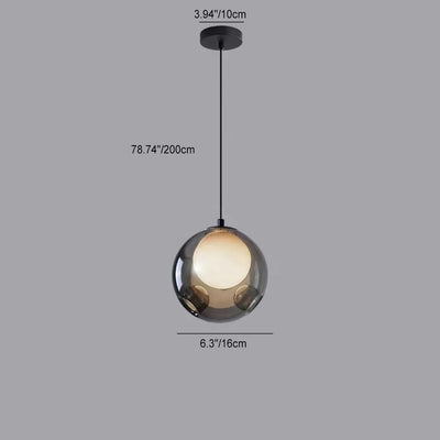 Contemporary Nordic Spherical Glass Bubble Iron 1-Light Pendant Light For Living Room