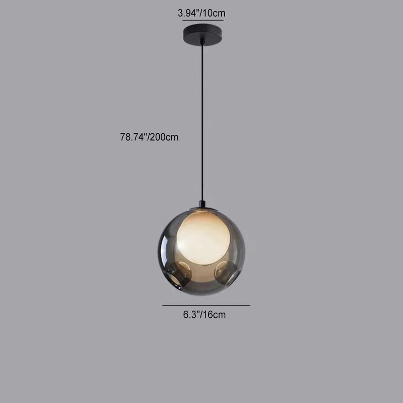 Contemporary Nordic Spherical Glass Bubble Iron 1-Light Pendant Light For Living Room