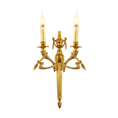 Traditional European Brass Candle Candleholder 2-Light Wall Sconce Lamp For Bedroom