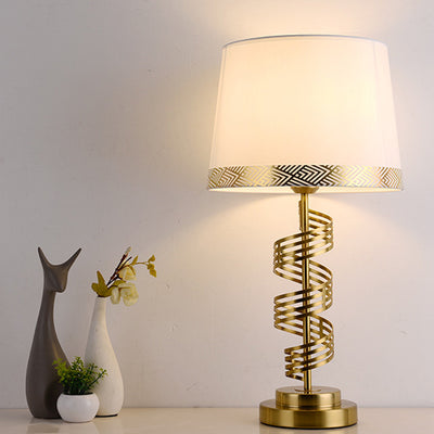 Modern Minimalist Cylinder Iron Fabric 1-Light Table Lamp For Bedroom