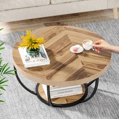 Modern Luxury Round Top Density Board Steel Coffee Table 1-Shelf For Living Room